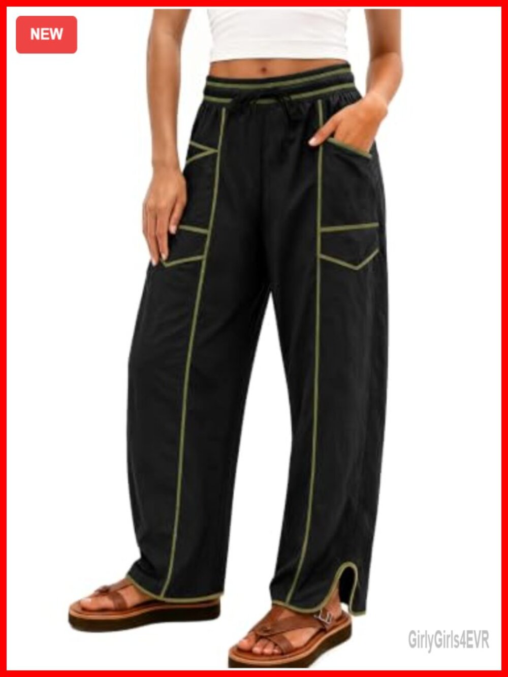 Womens Baggy Barrel Wide Leg Sweatpants Contrast Stitch Drawstring